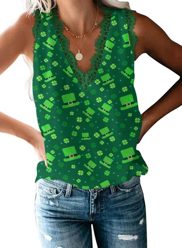 Miniatura 171 de VIISHOW - Camiseta sin mangas, sexy, con cuello en V y bordes de encaje para mujer, camisola de vestir, camisas de gasa, sin mangas, casuales