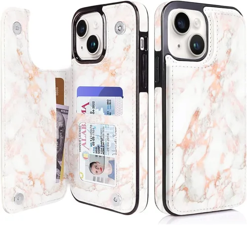 Miniatura 27 de uCOLOR Funda de piel con tapa para tarjetas compatible con iPhone 13 6.1, iPhone 14 6.1, mujeres y niñas con tarjetero y función atril