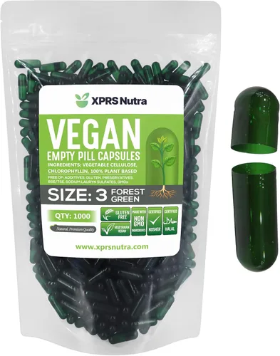 XPRS Nutra Cápsulas vacías de tamaño 3, 1000 cápsulas vacías veganas, cápsulas de píldoras vacías vegetarianas, relleno de cápsulas vegetarianas,