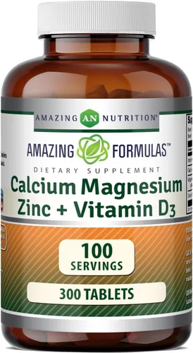 Amazing Formulas Calcio Magnesio Zinc D3 - 300 tabletas por botella Suplemento (calcio 1000 mg - Magnesio 400 mg - Zinc 25 mg más vitamina D3 600 UI