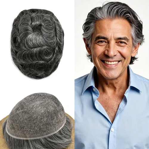 Miniatura 39 de PUNRU HAIR Completo Swiss Lace Toupee para hombres Sistema de cabello humano real Sistema de reemplazo de cabello humano para hombre Toupee