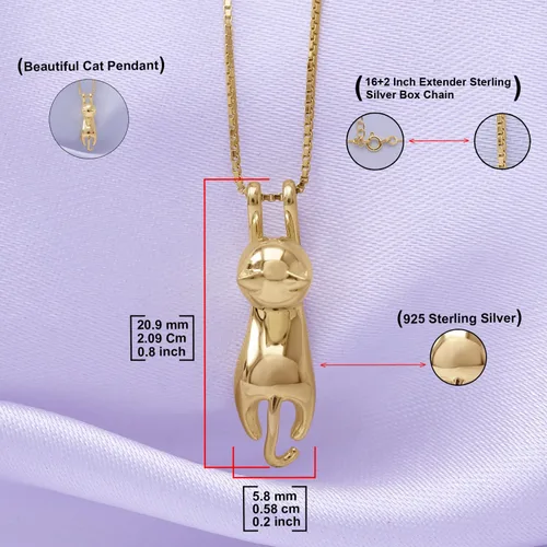Miniatura 2 de AFFY Collares de plata de ley 925 con diseño de gato, joyería de gato para mujeres, regalos para amantes de los gatos, regalo del día de San