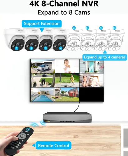 Miniatura 9 de OOSSXX (4K HD y ángulo ultra amplio de 130°) Audio bidireccional 8MP Cámaras IP domo PoE cableadas para sistema de cámaras de seguridad del hogar al