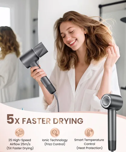 Miniatura 3 de Secador de pelo, profesional de 140000 rpm, motor sin escobillas, iónico negativo de bajo ruido, secado rápido, silencioso con boquilla magnética