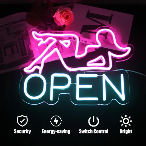 Miniatura 3 de Señal de Neón Abierta para Bar, Letrero LED Rosa de Dama de Neón para Decoración de Pared, Letrero de Luz de Neón de Letras Azules para Iluminar
