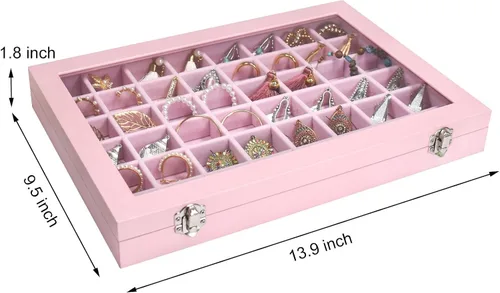 Miniatura 3 de Bandeja organizadora para joyas, caja organizadora de 48 rejillas para joyas, caja organizadora con tapa transparente, anillos, aretes, collares