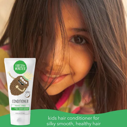 Miniatura 3 de Fresh Monster Acondicionador de cabello para niños, sin toxinas, hipoalergénico y natural, acondicionador para el cabello para niños, coco (6 onzas)
