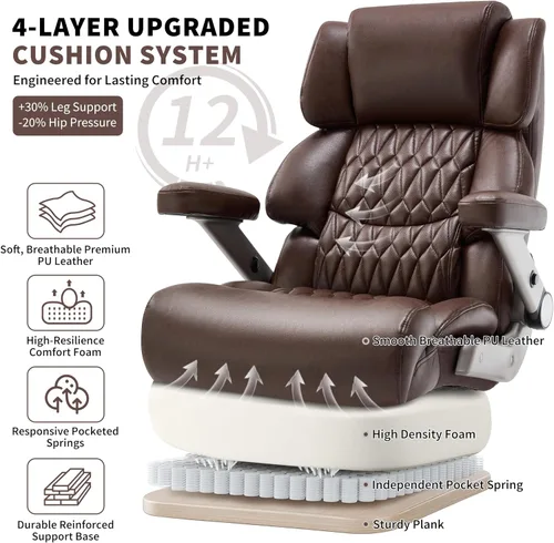 Miniatura 4 de Silla de oficina grande y alta 700lbs - Silla ejecutiva de escritorio de computadora grande con respaldo alto y brazos abatibles 3D, soporte lumbar