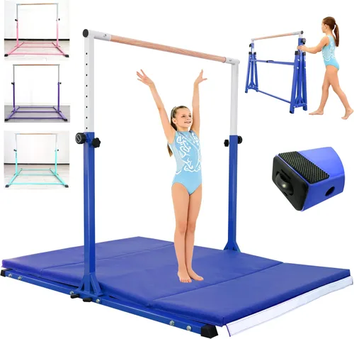 Miniatura 12 de Seliyoo - Barra de gimnasia plegable para niños de 3 a 20 años, barra horizontal de 5 pies/6 pies de largo, altura ajustable, barra de entrenamiento