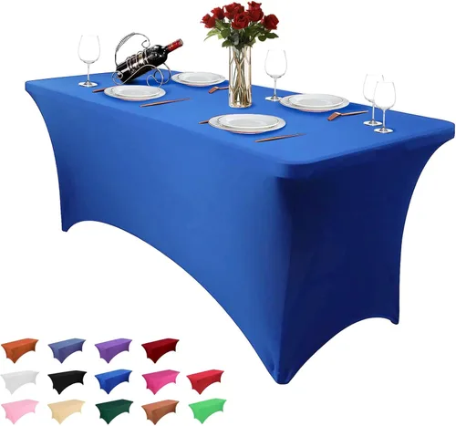 Miniatura 9 de Paquete de 2 manteles rectangulares de 4 pies para manteles rectangulares color gris azulado, elásticos, manteles de elastano para eventos