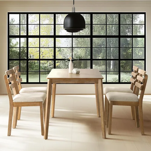 Miniatura 9 de SIMTONAL Juego de comedor de 4 piezas estilo granja, mesa de madera con 2 sillas, banco, mesa de madera moderna de mediados de siglo y juego