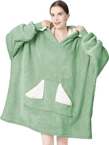 Miniatura 8 de Touchat - Manta con capucha portátil, sudadera con capucha de forro polar sherpa de gran tamaño con bolsillo gigante y mangas para adulto, regalo