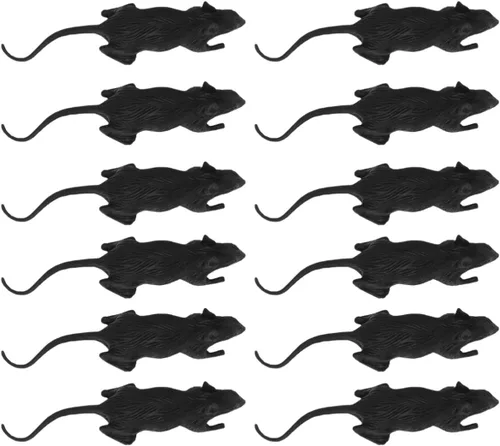 Miniatura 10 de Zerodeko 24Pcs Fake Rat Halloween Prop, Realistic Mouse Prank, Tricky Toys for Halloween Party, Loose-Packed Black PVC Simulation Animal Prank Prop