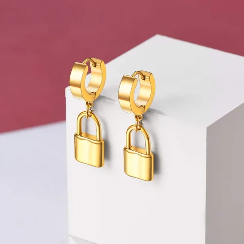 Miniatura 9 de FaithHeart Aretes de aro Huggie para mujer, acero inoxidable, chapado en oro de 18 quilates, aretes colgantes de gota de AnkhCrossCandkBocina