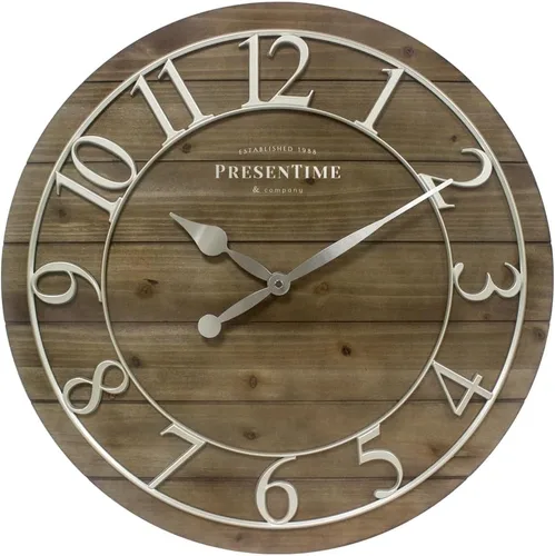 Presentime & Co - Reloj vintage de granja Shiplap de 19.5 pulgadas, números arábigos plateados con estilo Shiplap de madera de pino desgastado.
