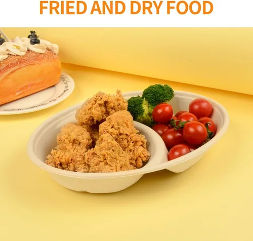 Miniatura 5 de Celel Paquete de 100 Cuencos de Papel Ovalados con 2 Compartimentos, Cuencos Desechables para Papas Fritas y Salsa para Fiestas, Cuencos para Papas