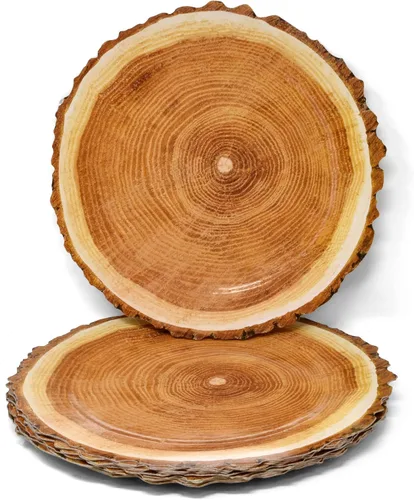 Miniatura 4 de Gift Boutique Paquete de 24 platos de madera desechables redondos de 13 pulgadas, cargadores rústicos de rodajas de árbol para decoración de mesa