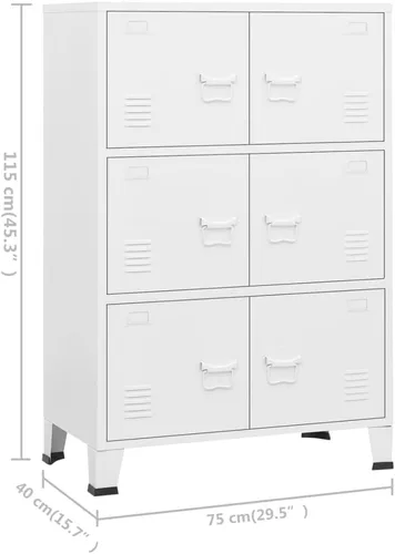 Miniatura 2 de Cabient de almacenamiento de metal de estilo industrial con 2 estantes, archivador de acero blanco con 6 puertas para oficina en casa, garaje