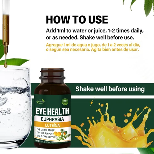 Miniatura 5 de Eyebright - Gotas para la salud de los ojos, extracto líquido de arándano y luteína, suplemento herbario para aliviar la fatiga ocular y apoyo