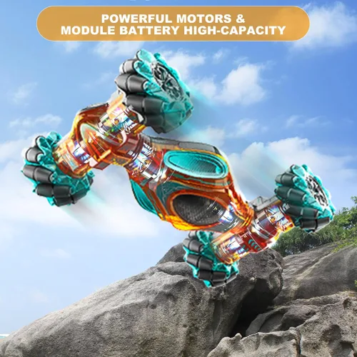 Miniatura 4 de Coches RC, juguetes de coche de acrobacias con detección de gestos 1:12 para niños de 6 a 12 años, juguete de control remoto a mano 4WD con rotación