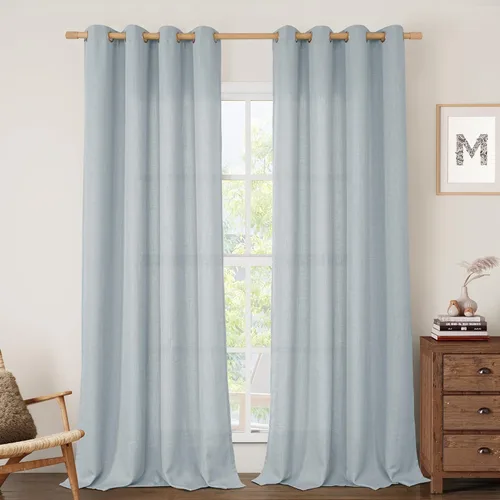 Miniatura 139 de LAMIT Cortinas de lino sintético para dormitorio, paneles filtrantes de luz, cortinas de lino con protección de privacidad con ojales para ventanas