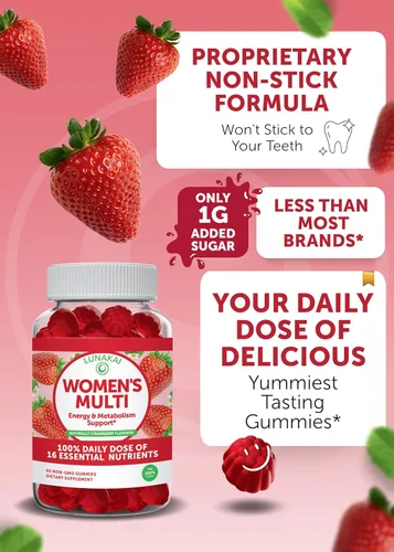 Miniatura 4 de Lunakai Paquete de gomitas multivitamínicas de vitamina C y para mujer, 300 mg orgánicas, sin OMG, suplemento masticable vegano – 100% valor diario