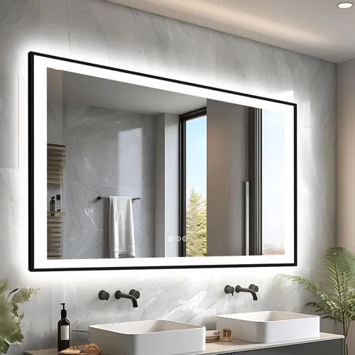 Miniatura 31 de EchosLife Espejos de baño LED de 20 x 28 pulgadas para pared, marco de aluminio negro (frontal y retroiluminado), espejo de tocador antivaho