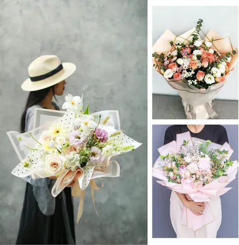 Miniatura 4 de Tenare Juego de papel de regalo de flores y cinta, 36 hojas de papel de regalo de ramo con cinta de satén de doble cara de 50 yardas para regalo