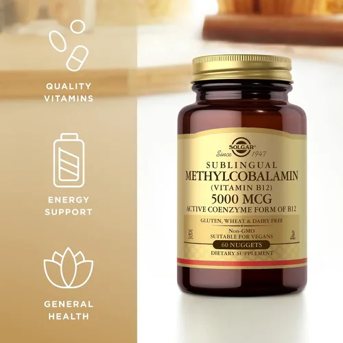 Miniatura 4 de Solgar Metilcobalamina (vitamina B12) 5000 mcg, 60 pepitas (paquete de 3) – Sabor a cereza – Apoya el metabolismo energético – Preparado