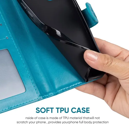 Miniatura 6 de Funda para iPhone XR con protector de pantalla de vidrio templado, funda de cuero con diseño de flor para tarjeta de crédito con soporte para iPhone