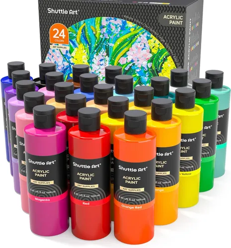 Miniatura 11 de Pintura acrílica Shuttle Art, juego de botellas grandes de pintura acrílica de 15 colores, 473 ml/16 oz cada una, pigmentos ricos, alta viscosidad