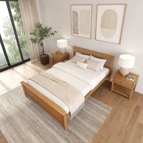 Miniatura 5 de Plank+Beam Marco de cama Queen de madera maciza, cama de plataforma con cabecero, pacana Nuez pacana
