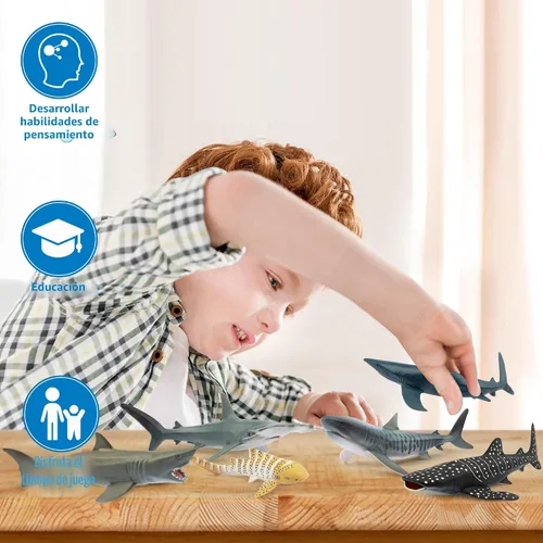 Miniatura 7 de Toymany 6 figuras realistas de juguete de baño de tiburón de 5 a 6 pulgadas de largo, juego de figuras de plástico de animales marinos del océano