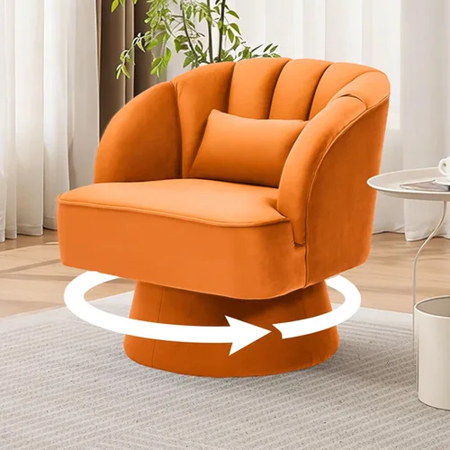 Miniatura 25 de GarveeHome Silla de acento moderna giratoria de barril, sillón tapizado de terciopelo de 360 grados con respaldo a rayas y acolchado suave, cómoda