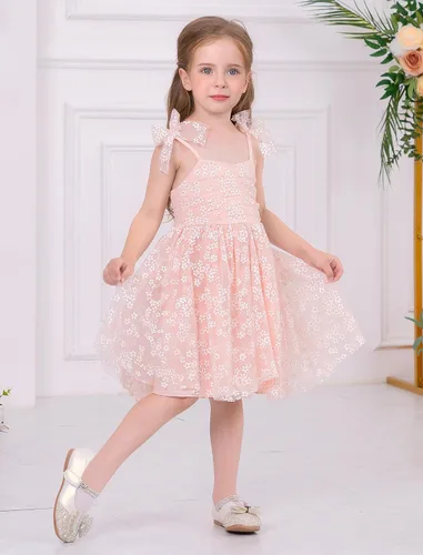 Miniatura 3 de ODASDO Vestido de fiesta de cumpleaños para niñas pequeñas, con lazo, tirantes delgados, tutú de tul, vestido de princesa, concurso de fiesta