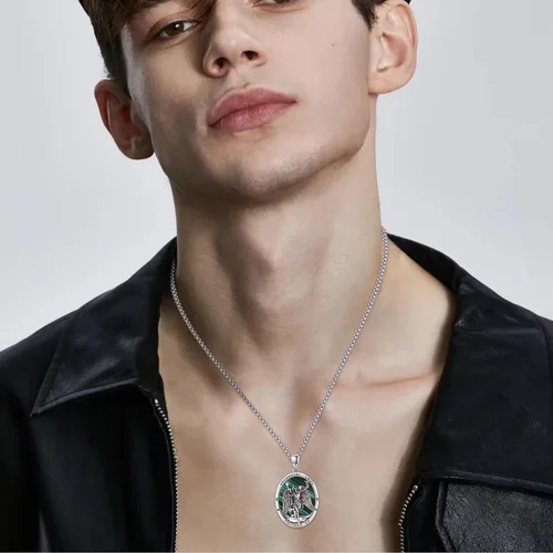 Miniatura 629 de Collar con colgante de plata de ley 925 con medalla de San Patrón, joyería religiosa para hombres y mujeres, con cadena de acero inoxidable 316L