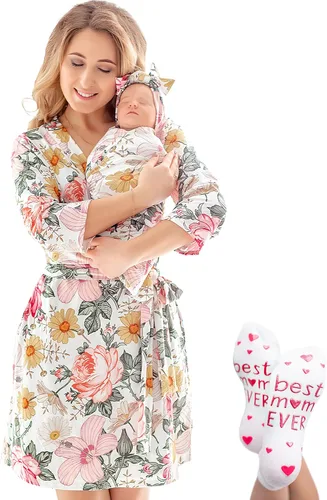 Miniatura 19 de ECO BABY - Conjunto de bata y manta para mamá y yo Bata de maternidad y conjunto de bebé a juego para niña, niño Parto hospitalario y parto