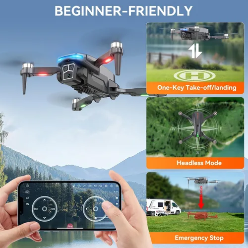 Miniatura 6 de Dron con cámara - Dron plegable con motor sin escobillas para adultos/niños, cuadricóptero RC HD 1080P. Vuelo según puntos de ruta, mantiene