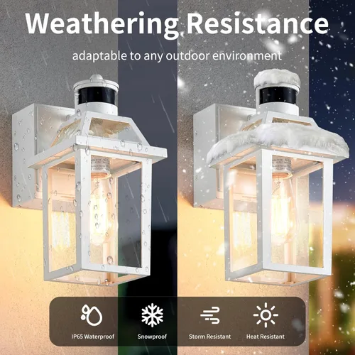 Miniatura 4 de Yisuro Luces de Porche con Tomacorriente GFCI, Sensor de Movimiento de Anochecer a Amanecer para Exteriores, Luminaria Exterior con 3 Modos