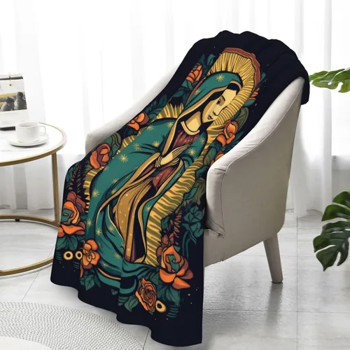 Miniatura 7 de Manta de Franela de la Virgen María, 50" x 40", Manta Negra con Temática de Nuestra Señora de Guadalupe para el Hogar, Cama, Sofá, Sillón, Regalos