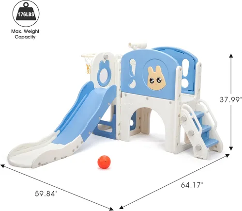 Miniatura 2 de NYEEKOY Juego de tobogán y escalador 8 en 1 para niños pequeños, parque infantil con escaleras, túnel, telescopio, almacenamiento, aro de baloncesto