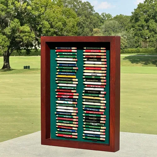 Miniatura 2 de Estuche de exhibición de lápices de golf Eureka Contiene 64 lápices de golf redondos o hexagonales Acabado en nogal Fabricado en Estados Unidos