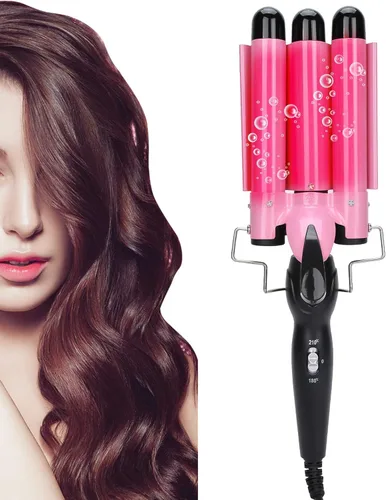 Varita rizadora de pelo, rizador de pelo, rizador de pelo de triple tubo, varita de rizador de cabello de 2 temperaturas, turmalina, herramienta