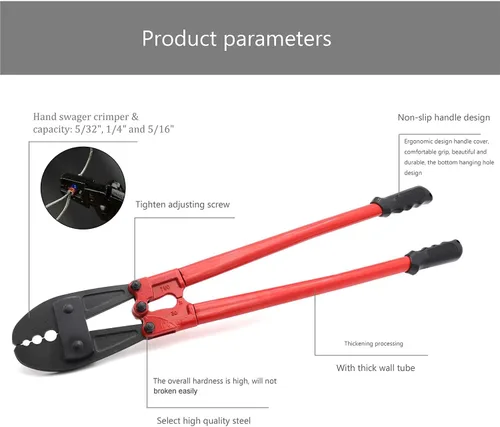 Miniatura 4 de Herramienta de prensado de estampación de swager de mano de 30" para cable de cuerda de alambre 5/32" 1/4" 5/16" [P/N: ET-TOOL030-30-RED]