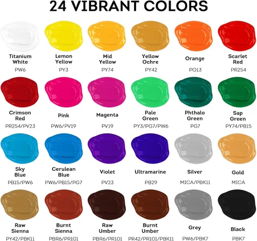 Miniatura 2 de ABEIER Juego de pintura acrílica, 24 colores (60ml/2oz) con 12 pinceles de pintura, no tóxico, resistente al agua, fuerte cobertura para niños
