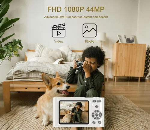 Miniatura 2 de Cámara digital de bolsillo con zoom de 16X, memoria de 64 GB, FHD 1080P, antivibración, cámara compacta pequeña, regalo para niños y niñas (negro)