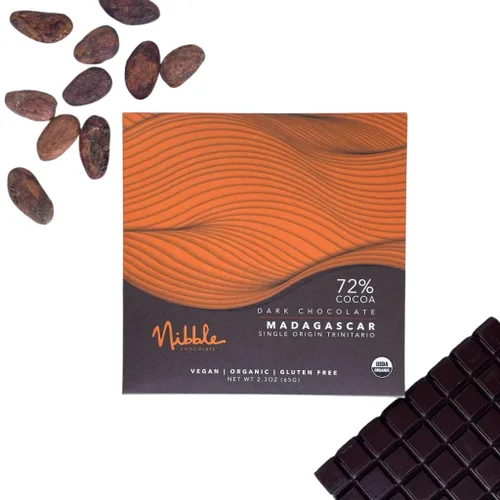 Nibble Chocolate Madagascar 72% | Paquete de 3 | Certificado orgánico | Vegano | 2 ingredientes | Sin gluten y soja |