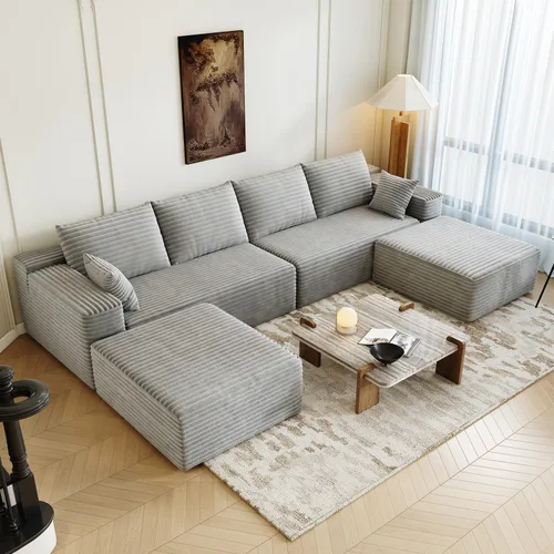 Miniatura 32 de Sofá seccional modular de 139.4", sofás minimalistas en forma de U con 2 otomanas chaise, sofá cama convertible moderno de asiento profundo, tela