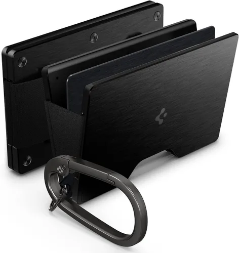 Spigen Cartera de metal con bloqueo RFID, delgada, minimalista, tarjetero de crédito para hombres y mujeres con correa de efectivo, para padres,