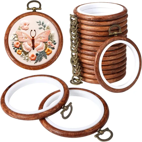 Miniatura 8 de Burbell 15 Piezas Aros de Bordado Redondos de Otoño de 2.4 Pulgadas Marco Círculo Aros de Goma Anillo de Exhibición Punto de Cruz Adorno Kits